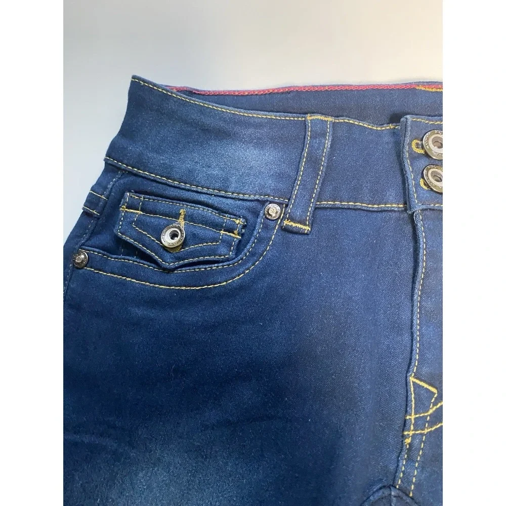 2kgrey Horse Riding Pants 26 in. Women's wow knee patch denim breech indigo blue